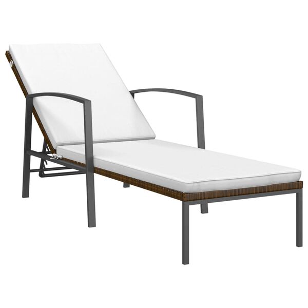 vidaXL Sun Lounger With Table Set of 3 Brown Poly rattan Large