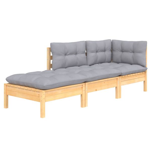 vidaXL Garden Lounge Set Gray Solid pine wood, fabric (100% polyester)