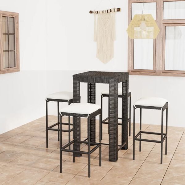 vidaXL Garden Bar Set Black PE rattan, powder-coated steel, polyester