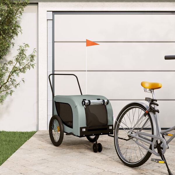 vidaXL Pet Bike Trailer Grey and Black Oxford Fabric, Iron, PVC Standard