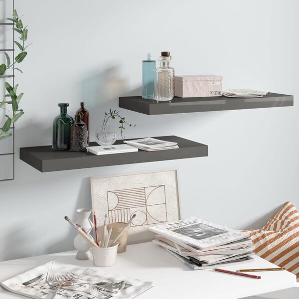 vidaXL Wall Shelf Set of 2 Glossy gray Honeycomb MDF, Metal