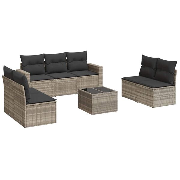 vidaXL Garden Sofa Set Light Grey, Dark Grey PE Rattan, Steel, Glass Large