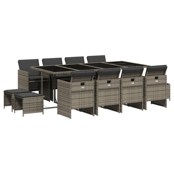 vidaXL Garden Dining Set Grey PE rattan 12-seater Foldable