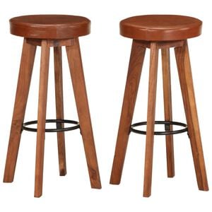 vidaXL Bar Chair Set of 2 Natural wood, Brown leather