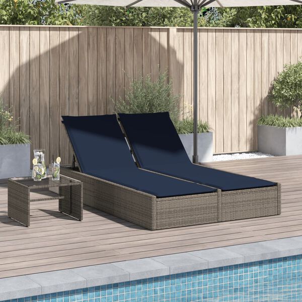 vidaXL Patio Double Sun Lounger Grey, Navy blue