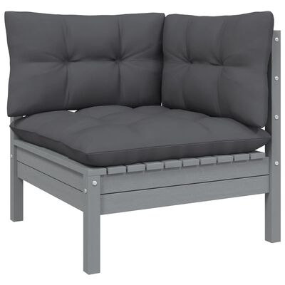 vidaXL 5 Piece Patio Lounge Set with Cushions Gray Pinewood