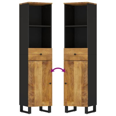 Pair of tall cabinets with matching wood doors and black bodies; arrow indicates they are a set.