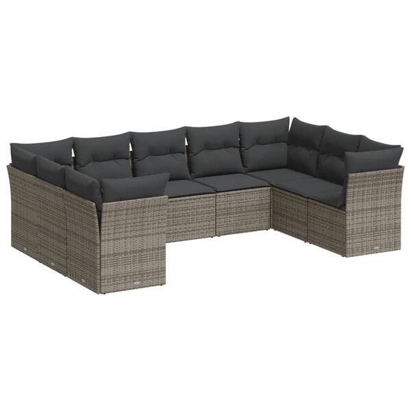 vidaXL Garden Sofa Set Grey PE Rattan, Powder-Coated Steel, Polyester, Foam