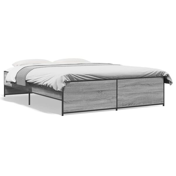 vidaXL Bed Frame Grey sonoma Engineered wood, Steel Double Minimalistic