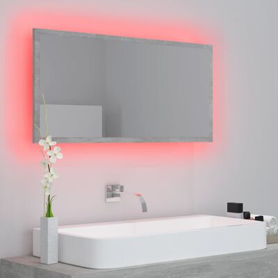 vidaXL LED Bathroom Mirror Concrete Gray 35.4"x3.3"x14.6" Acrylic