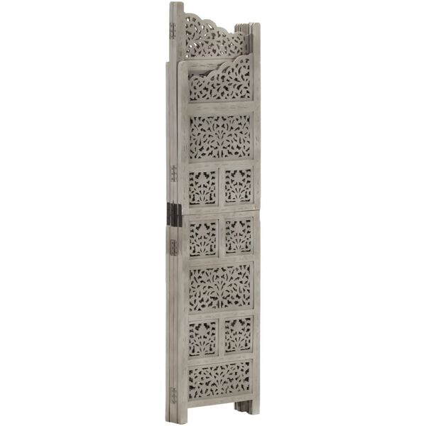 vidaXL Hand carved 4-Panel Room Divider Gray 63"x65" Solid Mango Wood