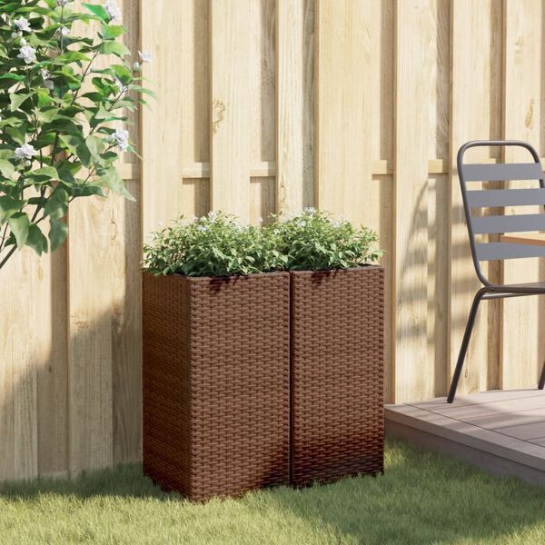 vidaXL Garden Planter Set of 2 Brown Powder-coated steel, PE rattan