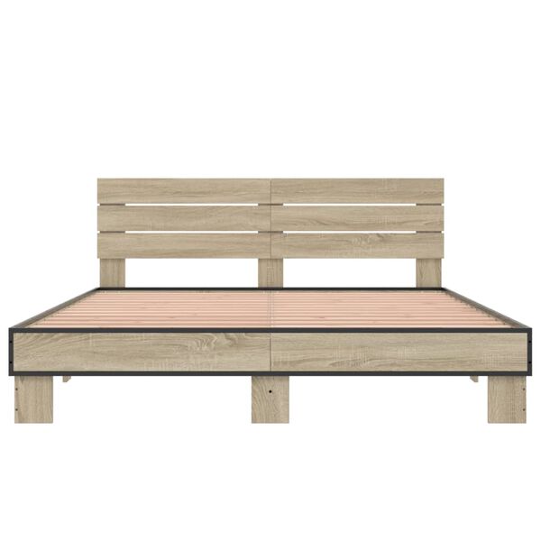 vidaXL Bed Frame Sonoma oak Engineered wood, metal, plywood Double