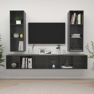 vidaXL Wall-mounted TV Stands 4 Pcs High Gloss Gray Engineered Wood