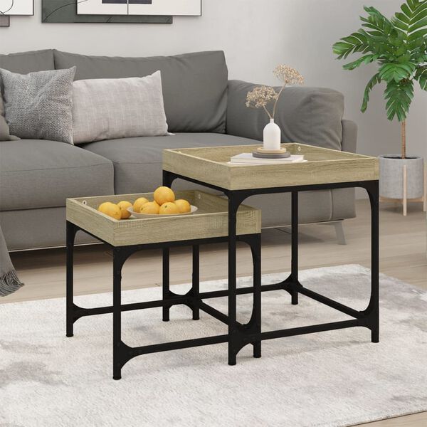 vidaXL Side Table Sonoma Oak Engineered Wood, Steel Small