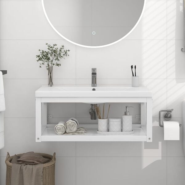 vidaXL Bathroom Sink Frame White Powder-coated iron Large Wall mounting