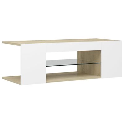 vidaXL TV Cabinet with LED Lights White and Sonoma Oak 35.4"x15.4"x11.8"