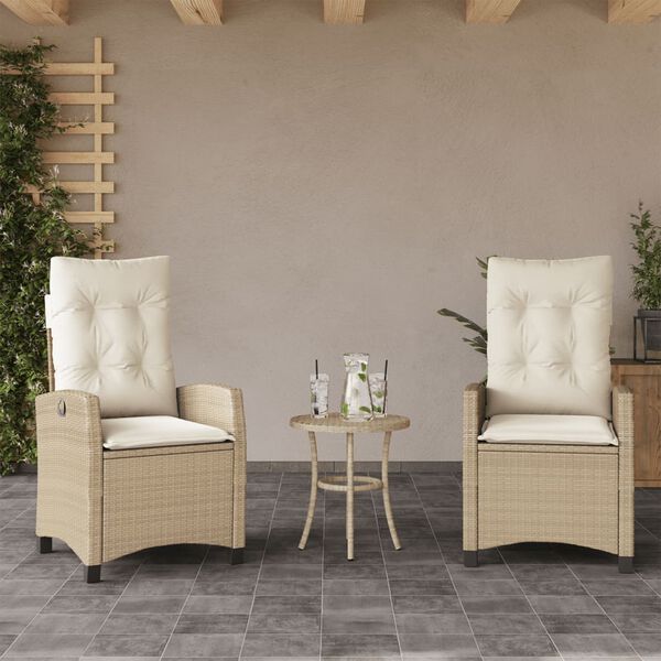 vidaXL Reclining Garden Chair Set of 2 Beige PE Rattan and Steel