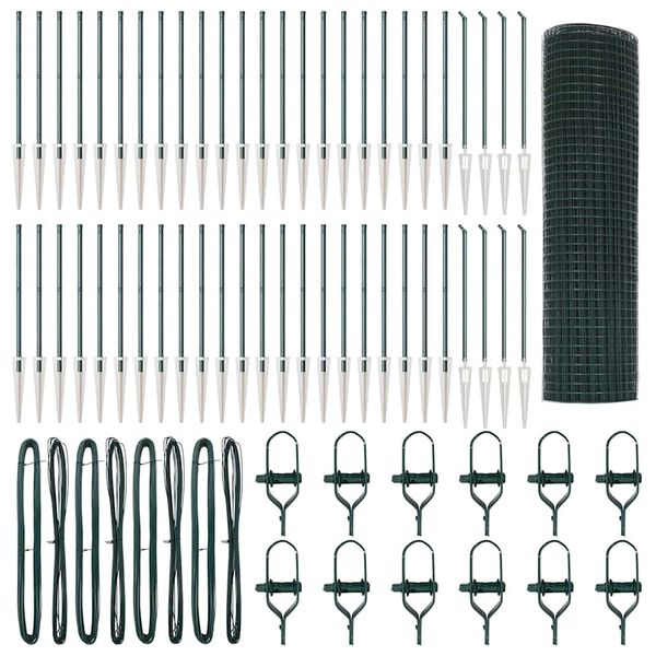 vidaXL Fence with Posts Green 39.4" x 3937.0" Steel