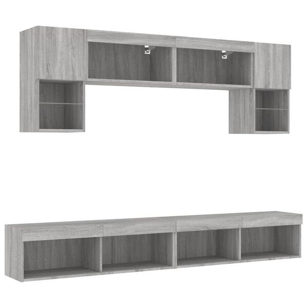 vidaXL 6 Piece TV Wall Units with LED Gray Sonoma Engineered Wood