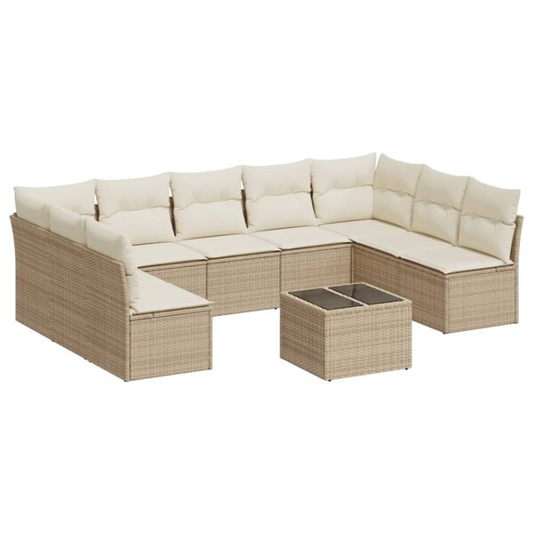 vidaXL Garden Sofa Set Beige PE rattan Medium Adjustable Feet