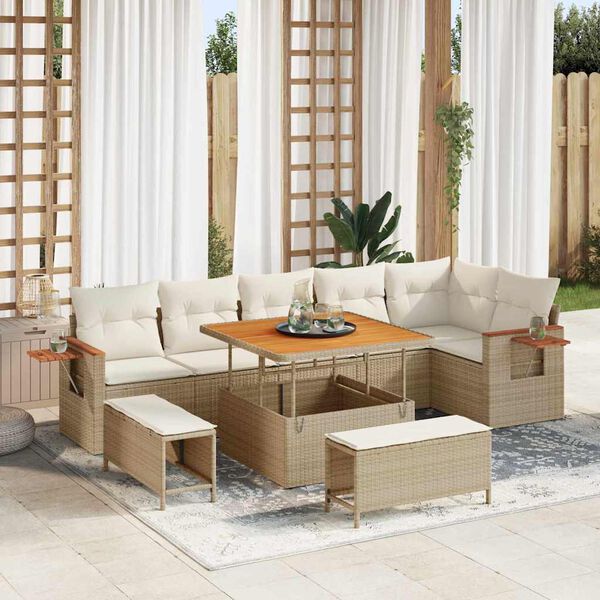 vidaXL Garden Sofa Set with Cushion 11 pcs Beige and Cream Poly Rattan