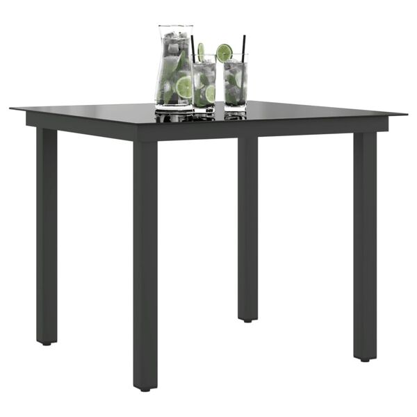vidaXL Garden Dining Table Black Aluminum and Glass Medium Durable