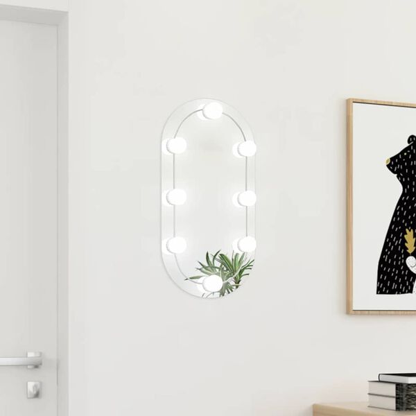 vidaXL Mirror With Led Light Silver Glass, Plastic Medium