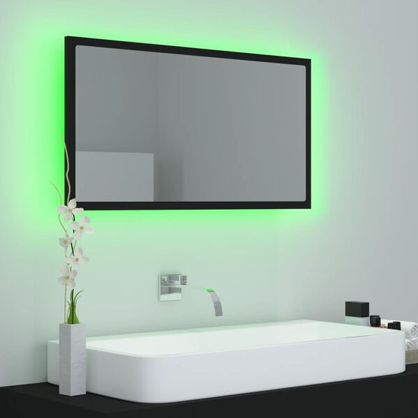 vidaXL Mirror Black Engineered Wood Medium Bathroom Mirror Rectangular