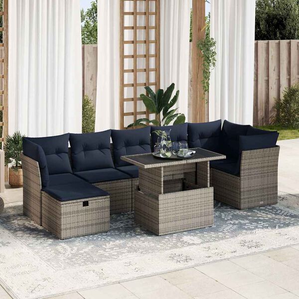 vidaXL 8 Piece Patio Sofa Set with Cushions Grey Poly Rattan Acacia