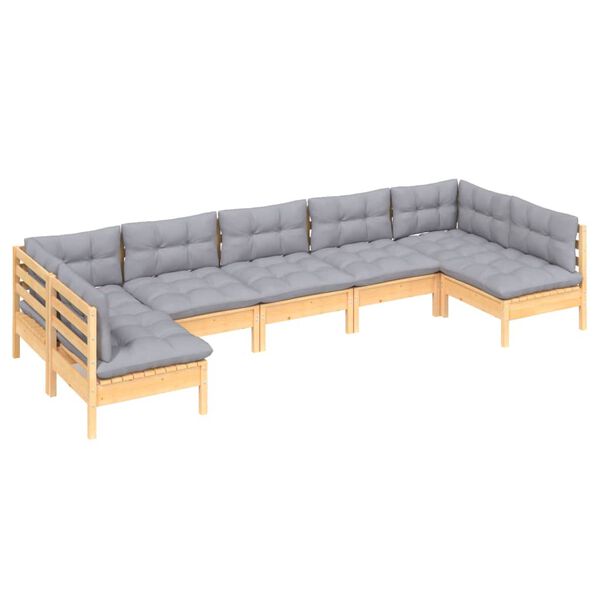 vidaXL Garden Lounge Set Grey, Natural Wood Solid Pine wood, 100% Polyester