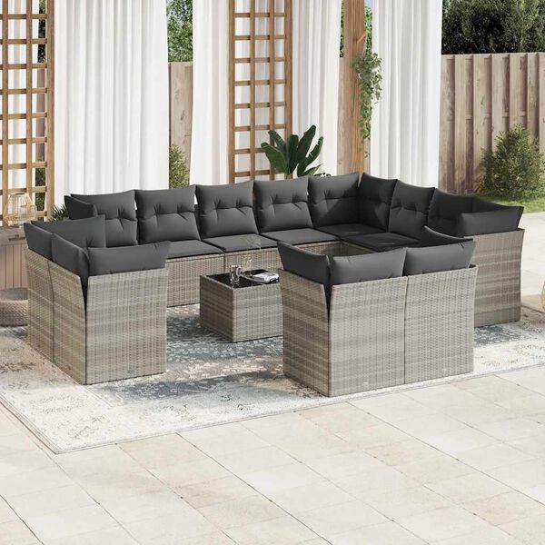 vidaXL Garden Sofa Set Light Grey PE Rattan Large Modular