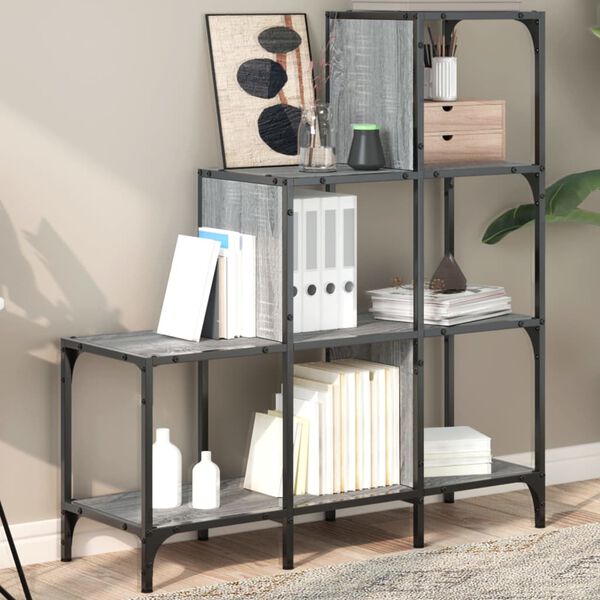 vidaXL Bookcase Grey Sonoma Engineered wood and metal Medium