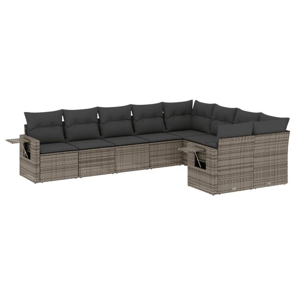 vidaXL Garden Sofa Set Grey PE rattan, powder-coated steel Large