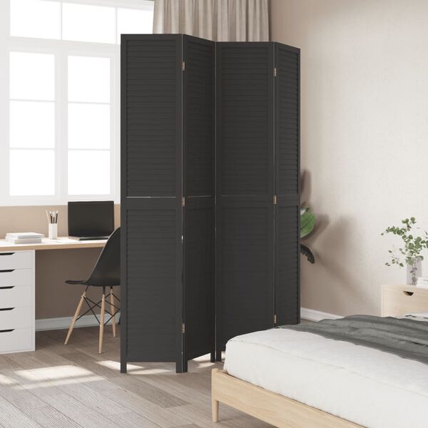 vidaXL Room Divider 4 Panels Black Solid Wood Paulownia