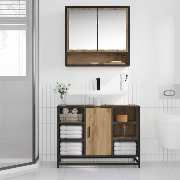 vidaXL Bathroom Cabinet with Door Artisan Oak 31.50 x 12.99 x 23.62 in