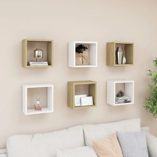 vidaXL Cube Shelf Set of 6 White Engineered wood Small Cube Shelf