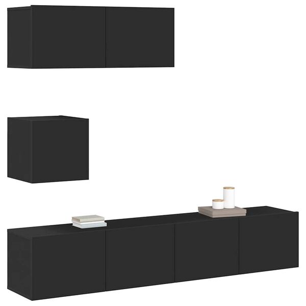 vidaXL TV Cabinet Set Set of 4 Black Engineered wood Medium