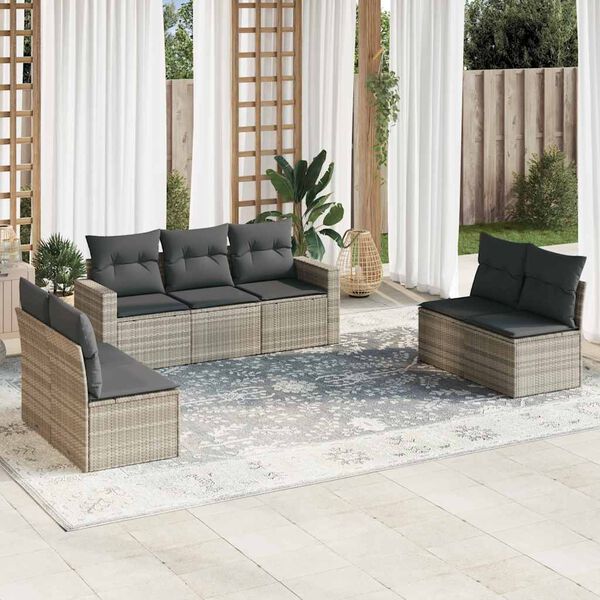 vidaXL 7 Piece Patio Sofa Set with Cushions Light Gray Poly Rattan