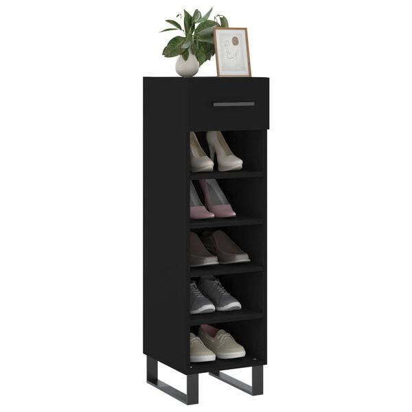 vidaXL Shoe Cabinet Black Engineered Wood, Iron Medium Shoe Cabinet