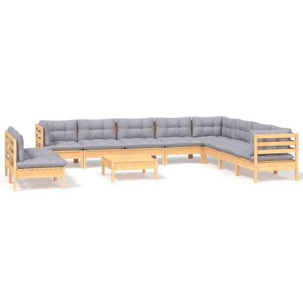 vidaXL Garden Lounge Set Gray, Natural Wood Solid pine wood, polyester