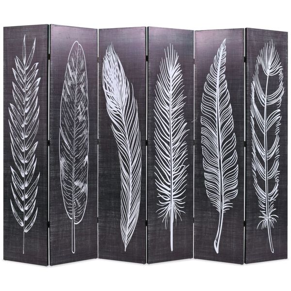 vidaXL Folding Room Divider 89.8x66.9" Feathers Black and White