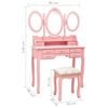 vidaXL Dressing Table with Stool and Tri-Fold Mirror Pink