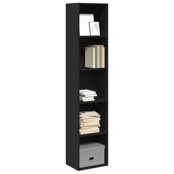 vidaXL Bookcase Black Engineered wood Medium Bookcase Rectangular