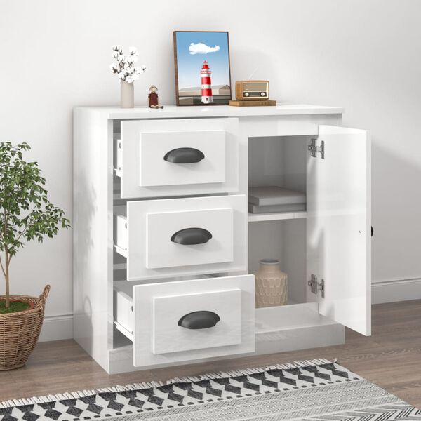 vidaXL Sideboard High gloss white Engineered wood, metal Standard