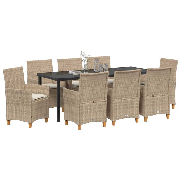 vidaXL Garden Dining Set 9 pcs Beige Poly Rattan
