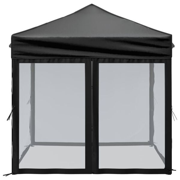 vidaXL Folding Party Tent with Sidewalls Black 6.6'x6.6'