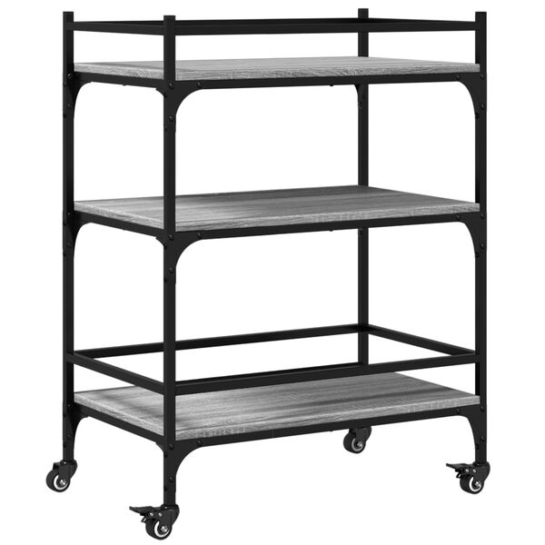 vidaXL Kitchen Trolley Gray Sonoma 25.6"x15.7"x34.1" Engineered Wood
