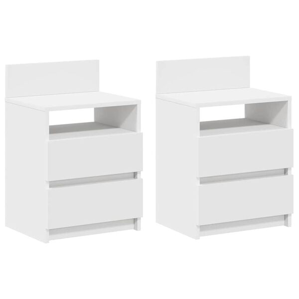 vidaXL Bedside Cabinet Set of 2 White Engineered wood Standard