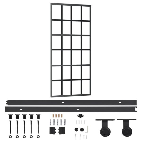 vidaXL Sliding Door with Hardware Set ESG Glass&Aluminium 35.4x80.7"(151021+145262)